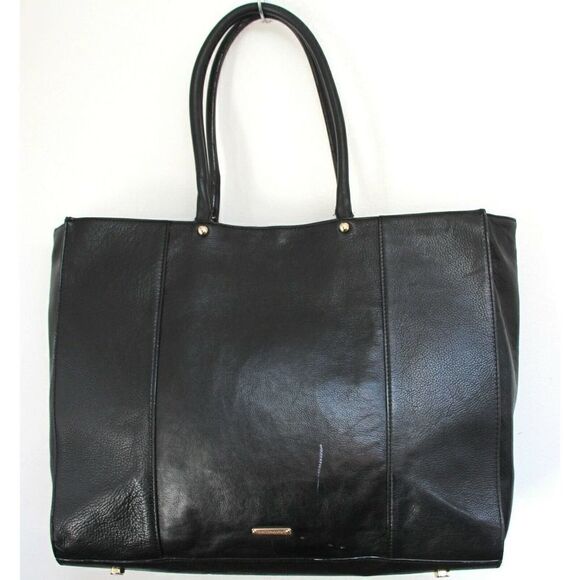 SIGNED BY REBECCA MINKOFF BLACK GENUINE LEATHER TOTE SHOULDER BAG HANDBAG PURSE - Picture 5 of 7